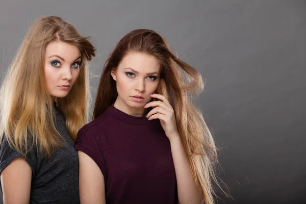 Due belle donne, bionda e bruna in posa — Foto Stock