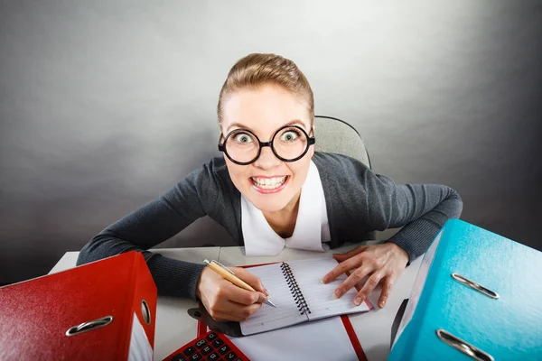 Obsessed secretary at work. — Stock Photo, Image