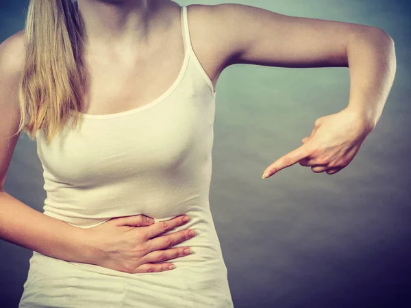 Woman suffer from belly pain. — Stock Photo, Image