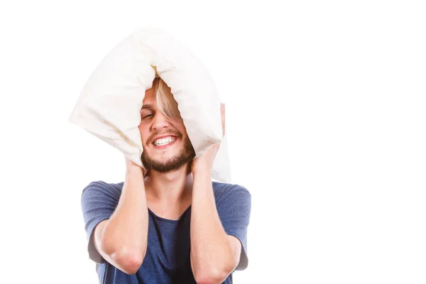 Man playing with pillow, good sleep concept — Stock Photo, Image