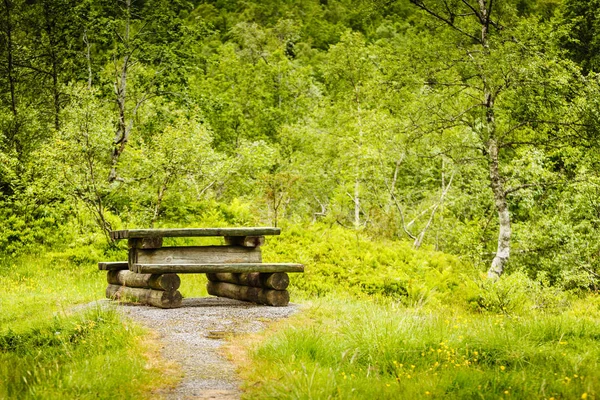 Camp site with picnic table in norwegian nature — Stock Photo, Image