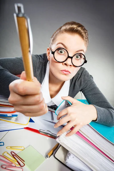 Crazy woman in office. — Stock Photo, Image