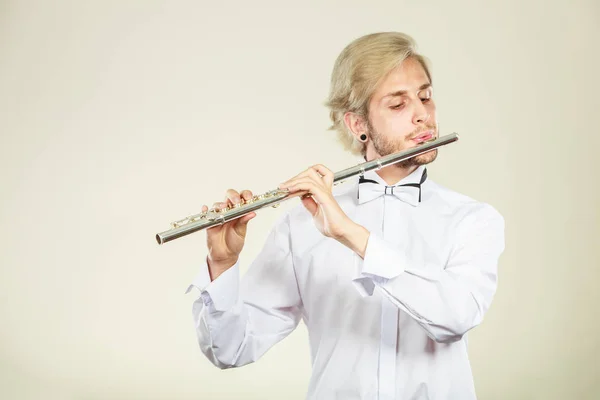 Flute music playing flutist musician performer — Stock Photo, Image