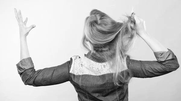 Furious woman pull hair out of head. — Stock Photo, Image