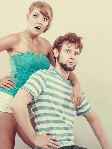 Funny young couple making silly face — Stock Photo, Image