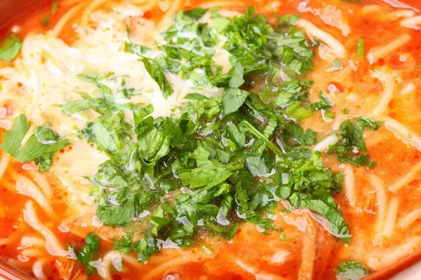 Sopa de tomate, perejil textura de los alimentos fondo — Foto de Stock