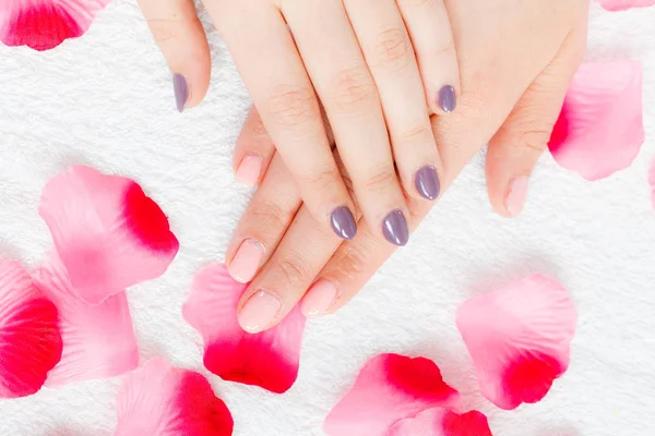 Kadın güzel boyalı jel hibrid tırnaklarını sunulması