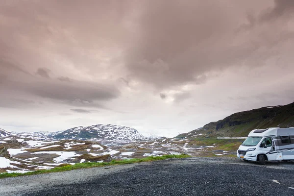 Camper car in norwegian mountains