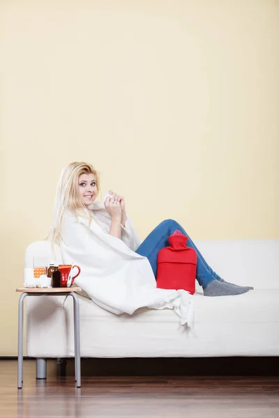 Happy sick woman feeling better after treatment — Stock Photo, Image