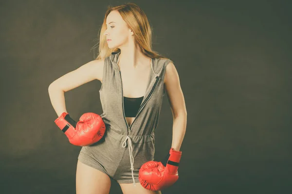 Beautiful woman with red boxing gloves — Stock Photo, Image