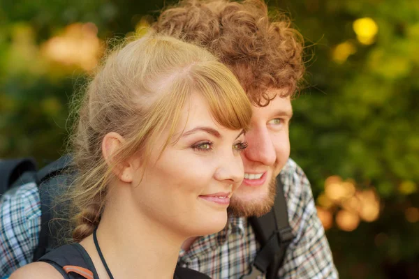 Portrait of two people tourists hiking. — Stock Photo, Image