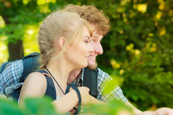 Portrait of two people tourists hiking. — Stock Photo, Image