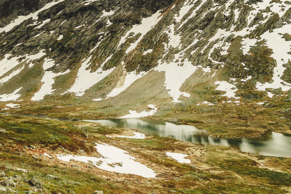 Melting snow in norwegian mountains