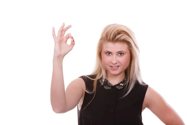 Blonde woman showing a ok gesture — Stock Photo, Image