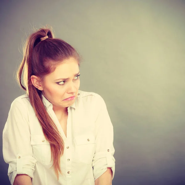 Scared young woman afraid of something — Stock Photo, Image