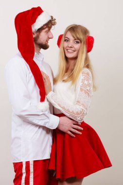 Mutlu sevimli çift kadın ve adam. Noel.