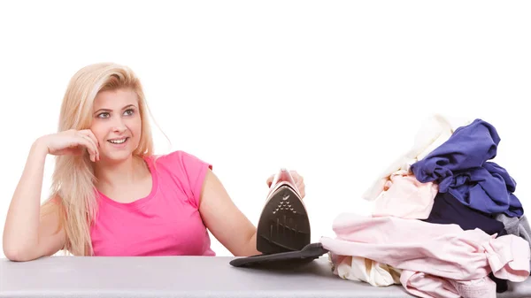Happy woman doing ironing — Stock Photo, Image