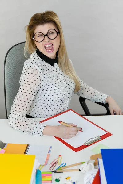 Happy business woman in office — Stock Photo, Image