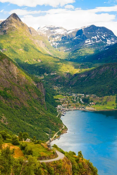 Geirangerfjord and Geiranger village in Norway — Stock Photo, Image
