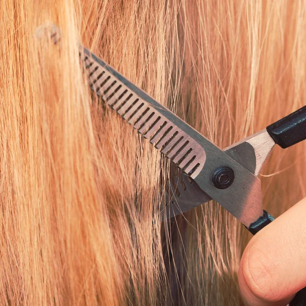 Närbild detalj. Speciell sax klippa hår. — Stockfoto