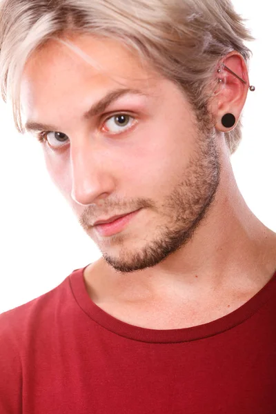 Teen boy with piercing and fashionable hairstyle — Stock Photo, Image