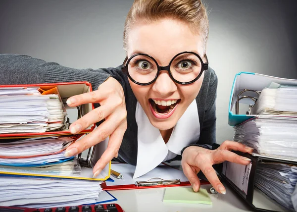Insane office woman at work. — Stock Photo, Image