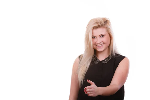 Woman with open hand ready for handshake — Stock Photo, Image