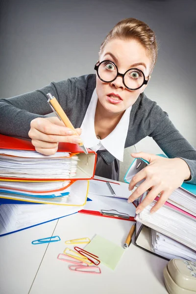 Crazy woman in office. — Stock Photo, Image