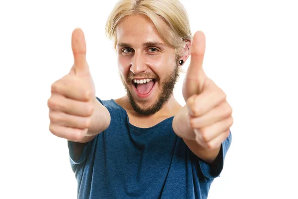 Content young man giving thumb up — Stock Photo, Image