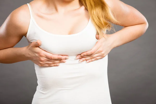 Woman suffering from breast pain — Stock Photo, Image