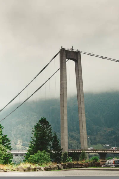 Osteroy Suspension Bridge Norway Only Road Connection Island Mainland East — Stock Photo, Image