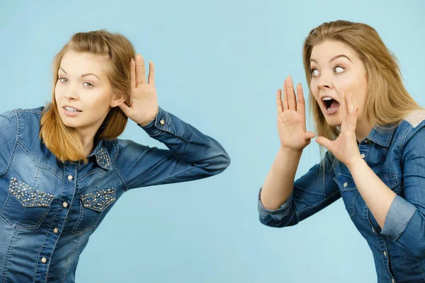 Two women telling tales, rumors gossip — Stock Photo, Image