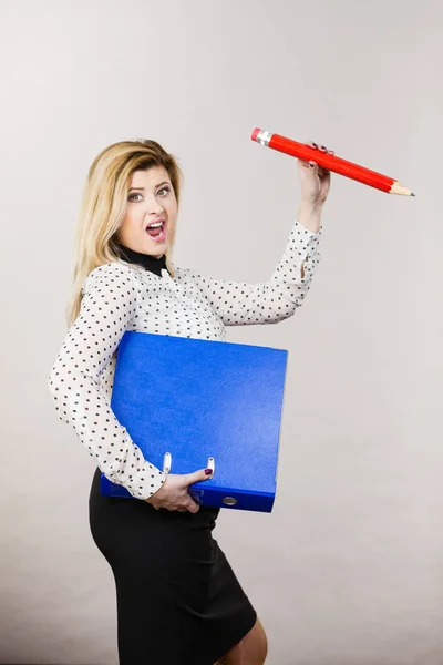 Woman holding binder with documents — Stock Photo, Image
