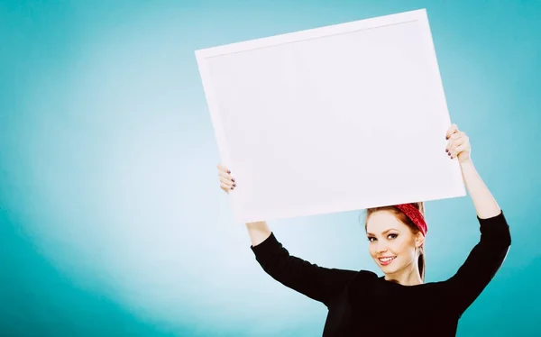 Girl with blank presentation board — Stock Photo, Image