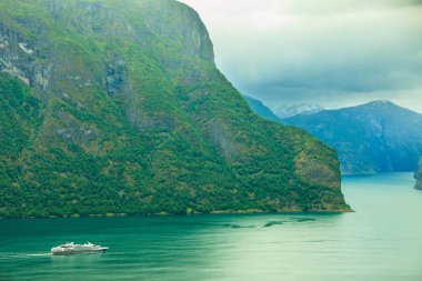 Cruise Gemi feribot Norveç Fiyordu üzerinde