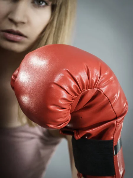 Woman wearing boxing gloves — Stock Photo, Image