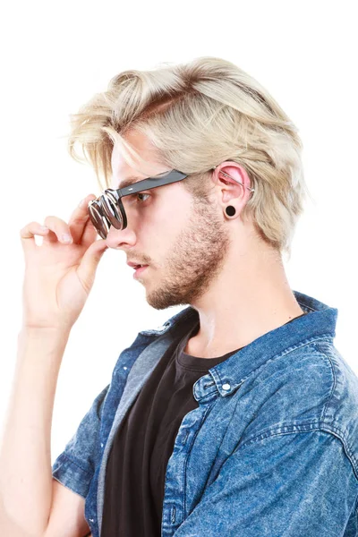 Hipster artistic man with sunglasses, profile portrait — Stock Photo, Image