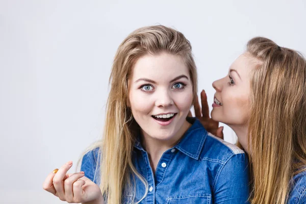 Duas mulheres a contar histórias, rumores fofocas — Fotografia de Stock