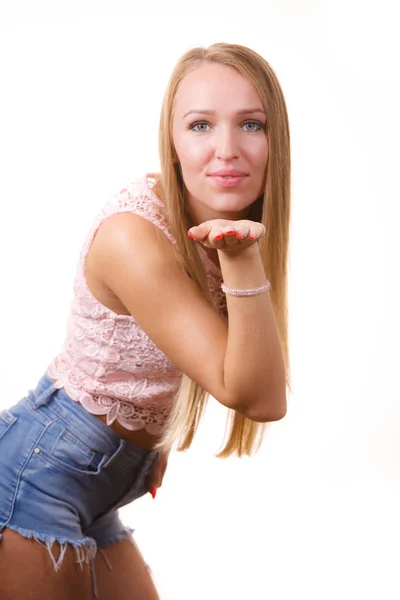 Woman sending air kiss — Stock Photo, Image