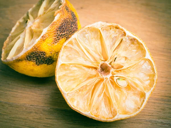 closeup old rotten lemon