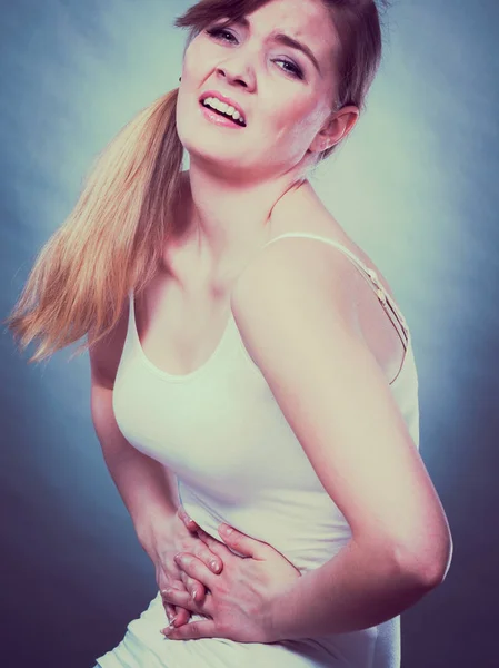 Woman suffer from belly pain. — Stock Photo, Image