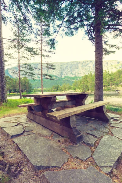 Campeggio con tavolo da picnic nel parco norvegese — Foto Stock