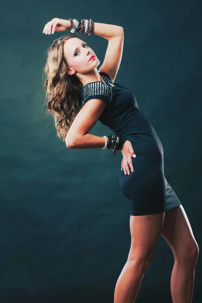 Woman with jewellery in black evening dress — Stock Photo, Image