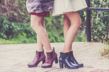 İki kadın ayakkabı açık sunulması