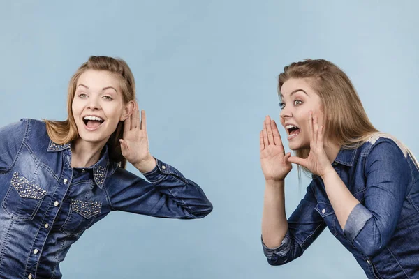 Twee vrouwen vertellen verhalen, geruchten, roddels — Stockfoto