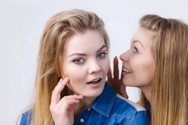 Dos mujeres contando cuentos, rumores chismes — Foto de Stock