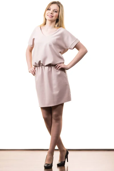 Female wearing casual pink tunic dress — Stock Photo, Image