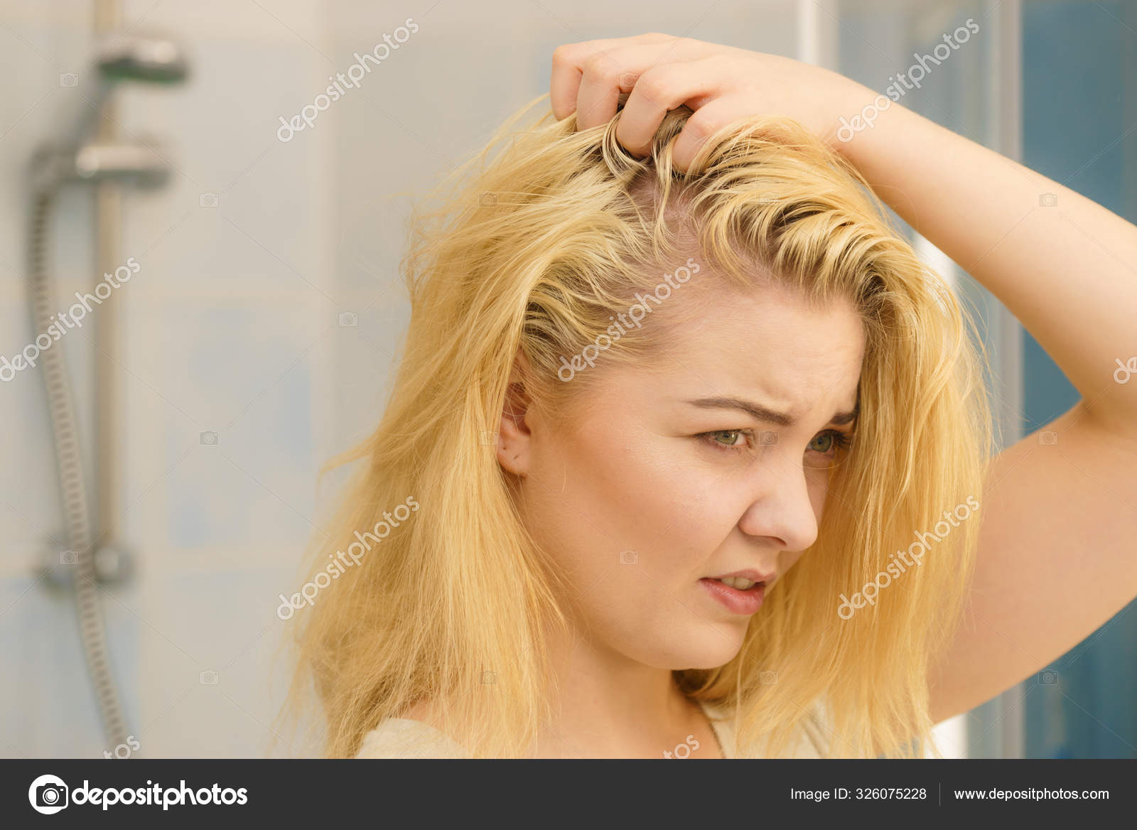 Female having problem with blonde hair Stock Photo by ©Anetlanda 326075228 Female having problem with blonde hair Stock Photo by ©Anetlanda 326075228