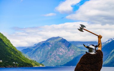 Fjord Shore üzerinde Viking savaşçı, Norveç