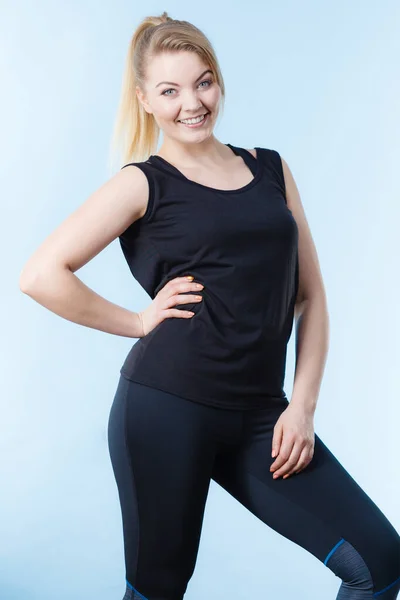 Happy woman wearing black tank top — Stock Photo, Image